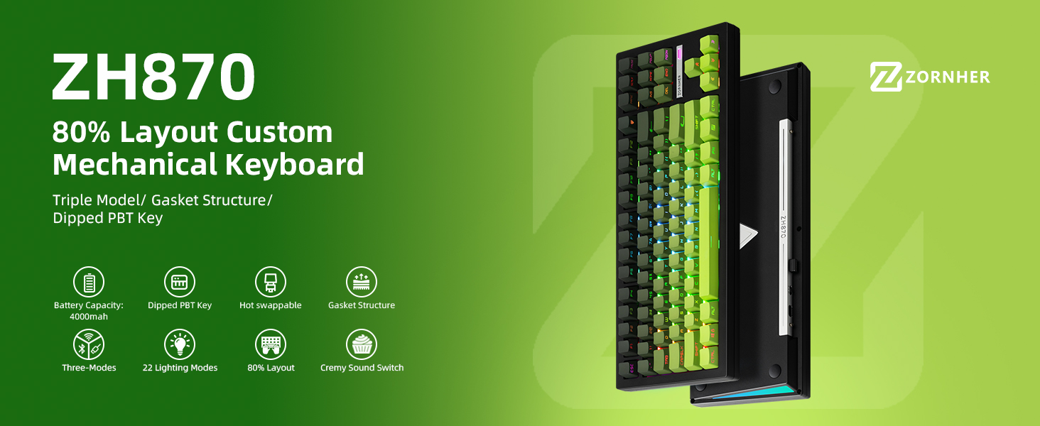 Amazon.com: ZORNHER ZH870 Wireless Mechanical Gaming Keyboard,80