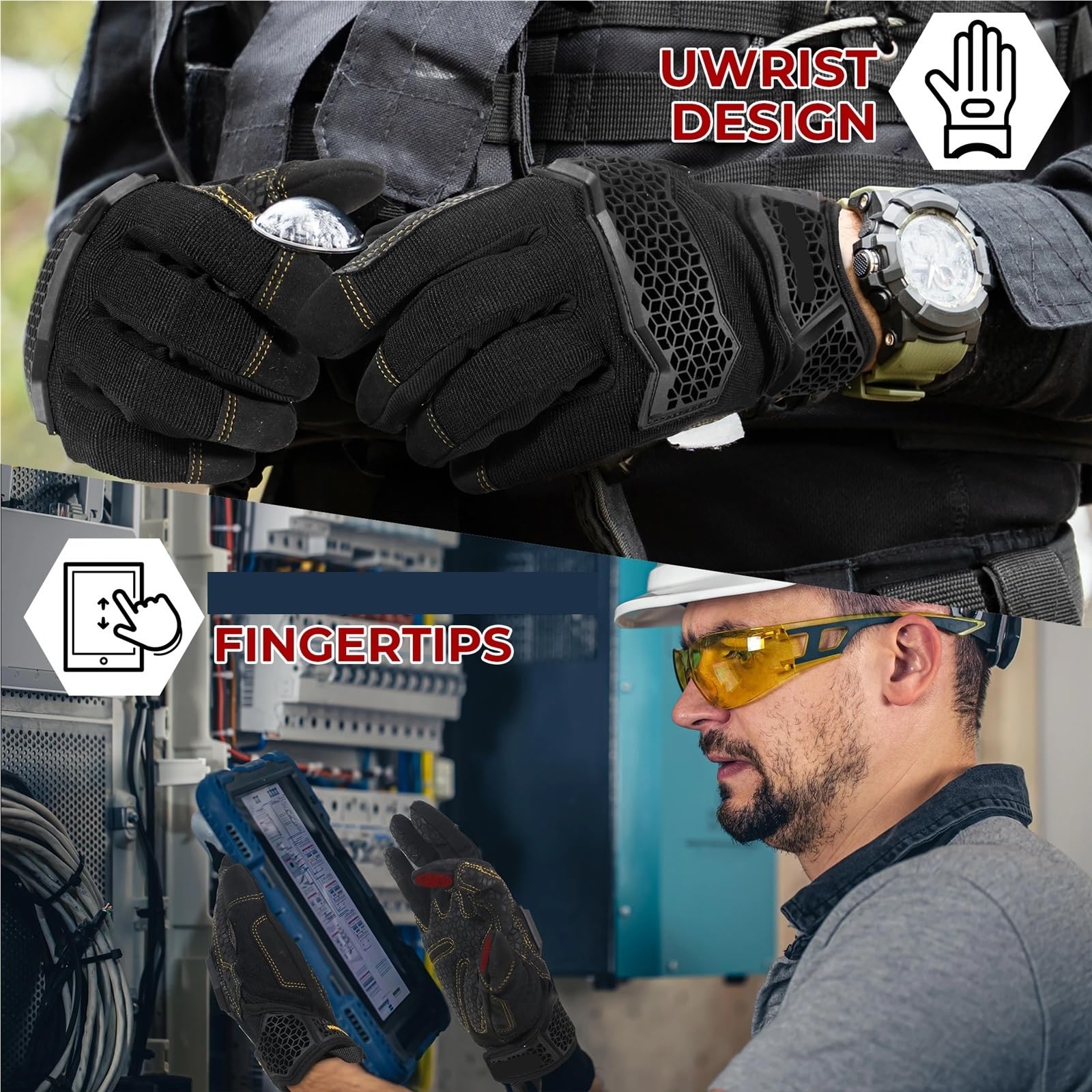 Guanti da lavoro flessibili, guanti antivibranti antiscivolo, antiurto, for esterni for meccanica di utilità per Magazzino Camionista(L)