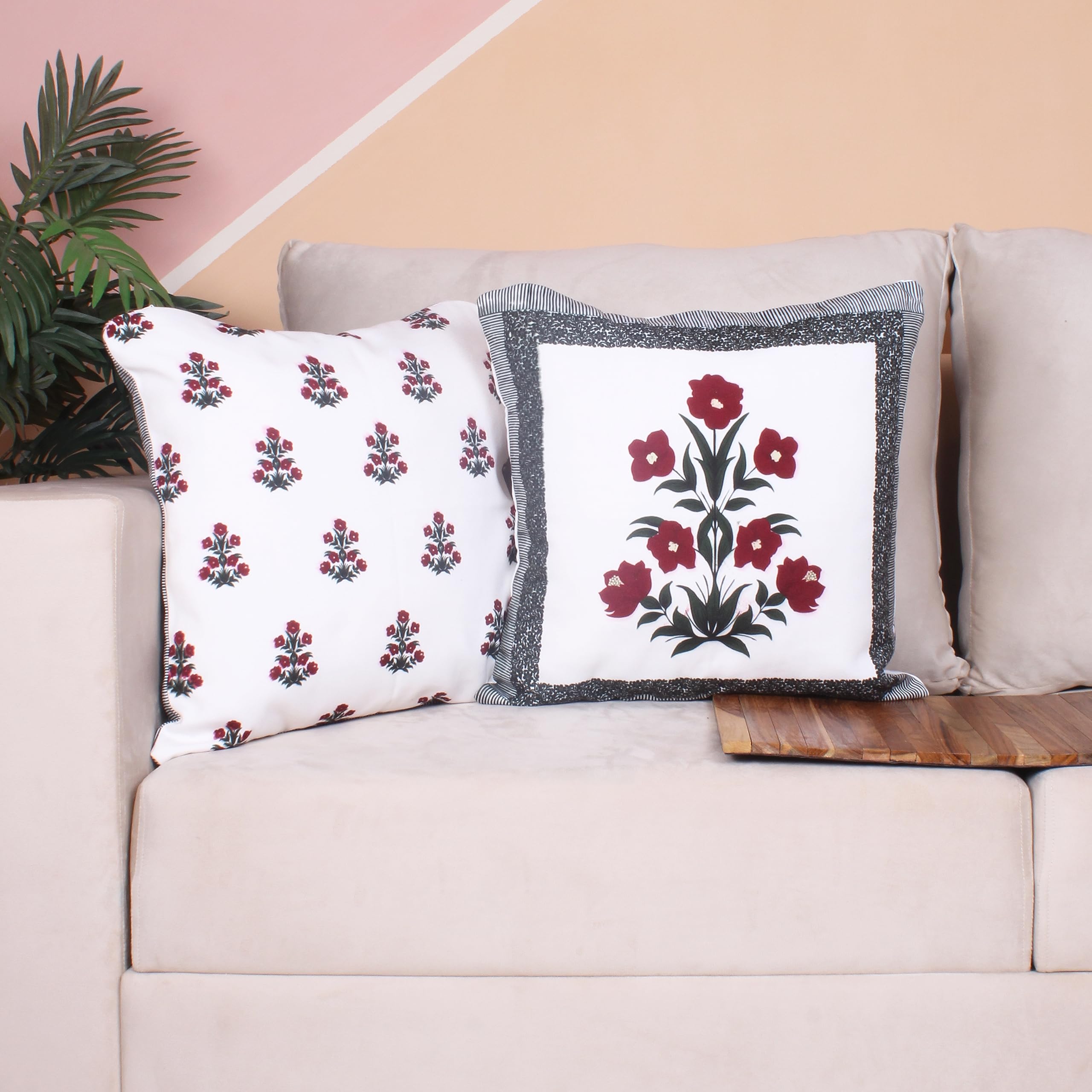BRICK HOME Both Side Block Print Floral Valley Red Cushion Cover Set of 2 (18 x 18 Inches)-image-37