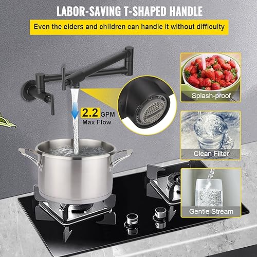 Miniatura 5 de VEVOR Grifo de llenado de ollas, grifo comercial de latón macizo para estufa de cocina con acabado cepillado dorado, grifo plegable para fregadero