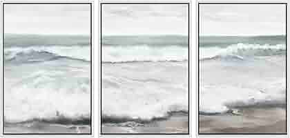 プリントw/フレーム【Colorfornia beautiful ocean】 39 x 59 Hand Painted Cresting Waves, White Frame, Seafoam