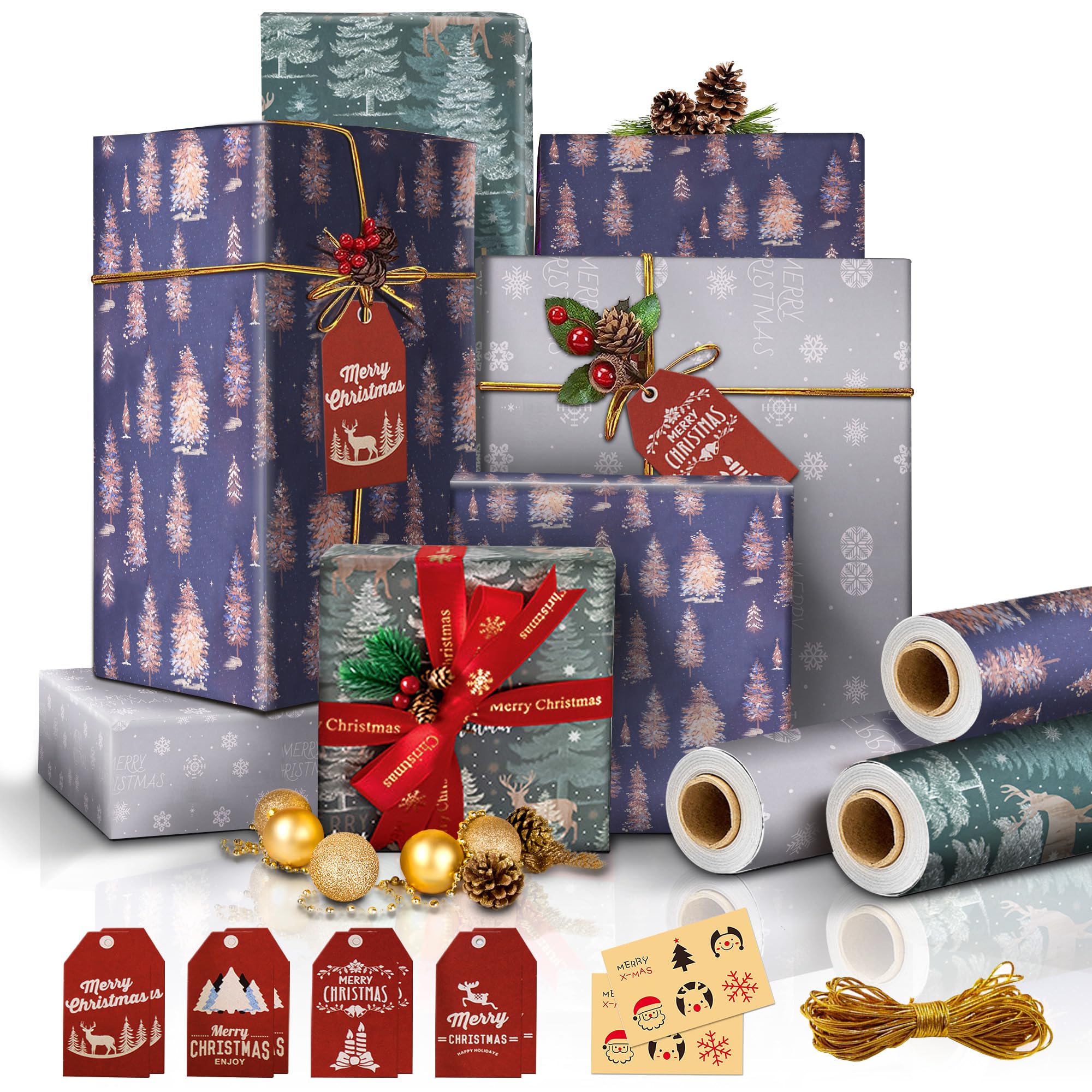 Envoltorio Regalo Navidad HOWAF Papel Regalo Navidad, 12 Hojas