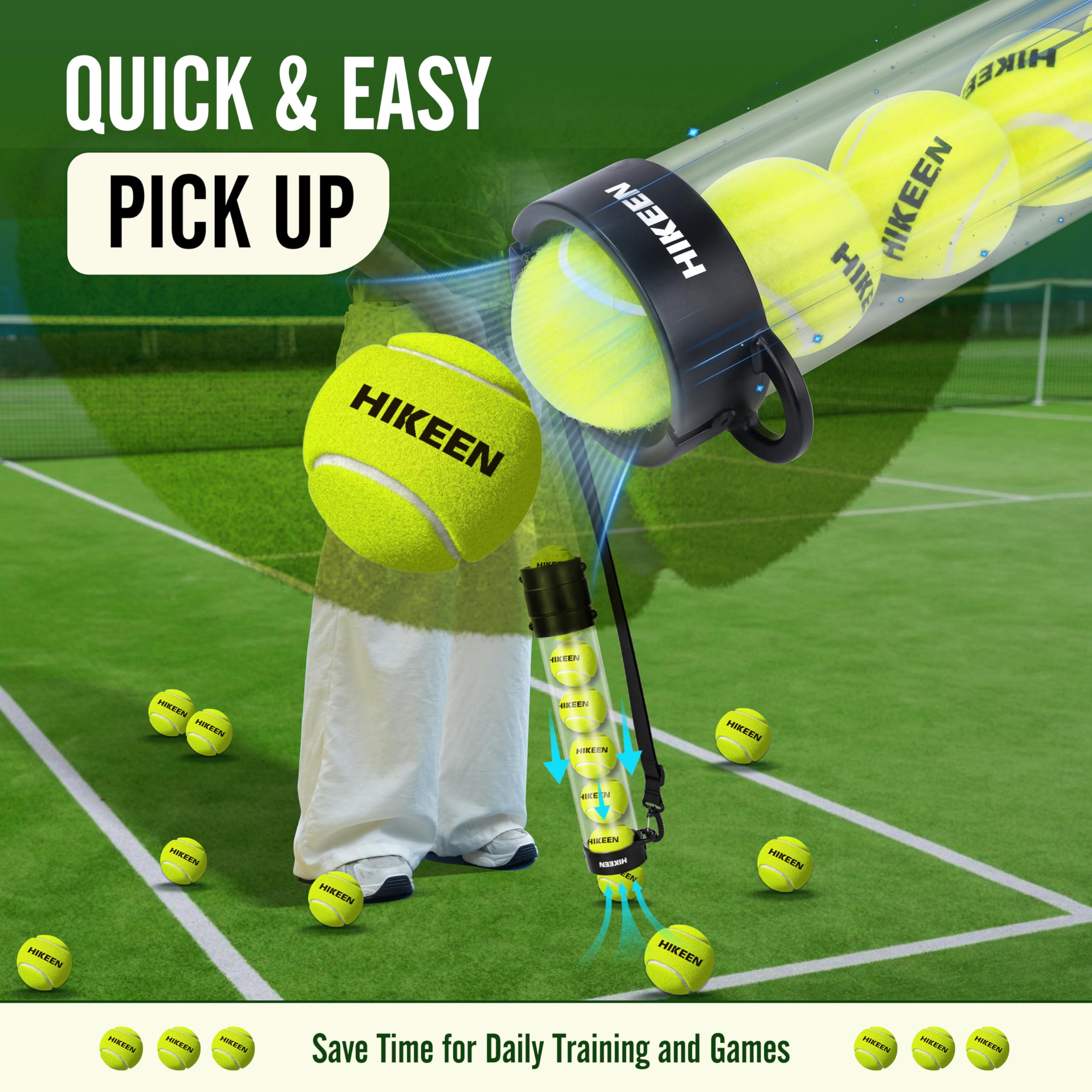 BOOSTEADY Tubo Recogedor de Pelotas de Tenis Duradero con 12 Pelotas de Tenis, Recogida Rápida y Almacenamiento, Tubo con Correa para Hombro