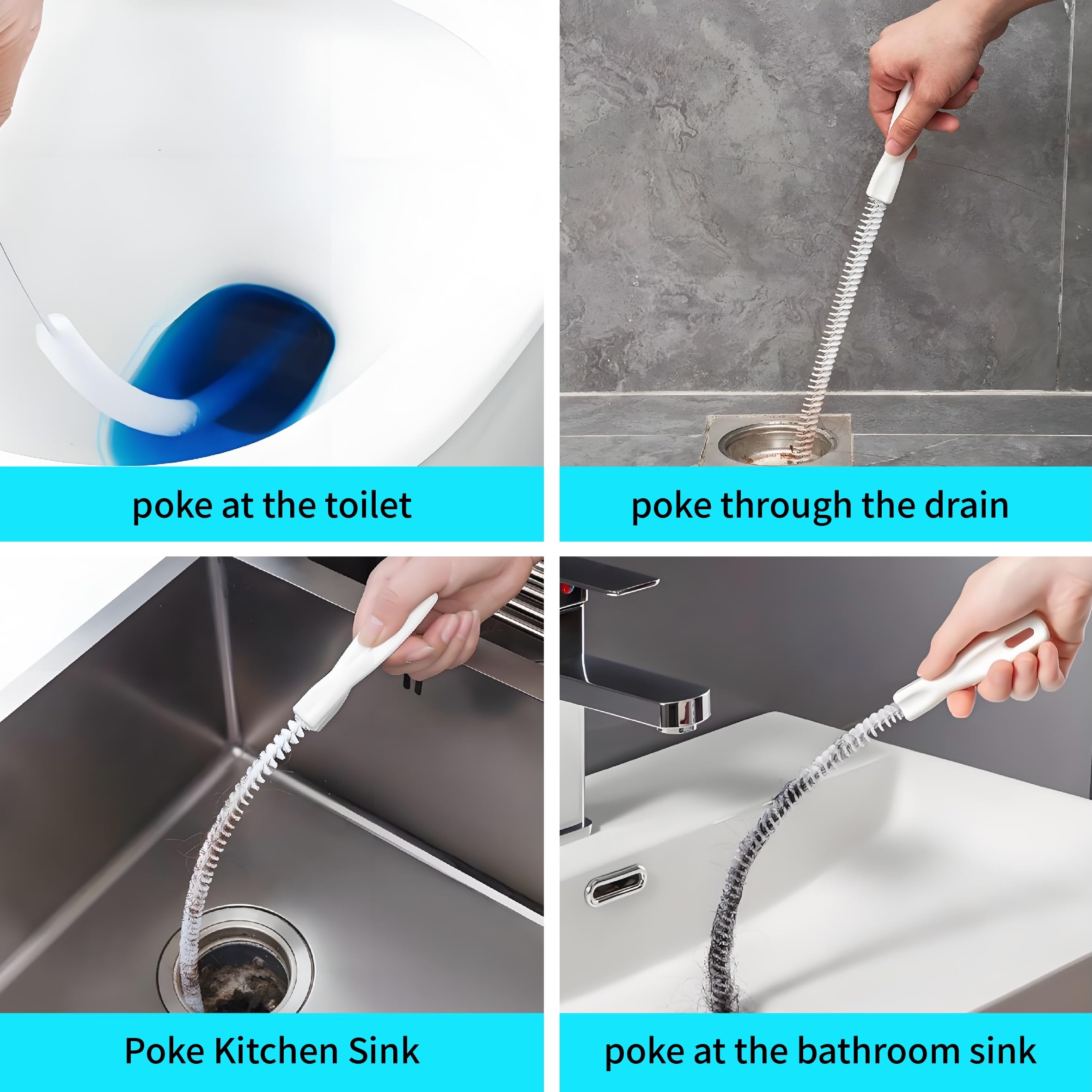 Cepillo de Limpieza para Desagües de 45cm, 2 Piezas - Herramienta Flexible para Desatascar Tuberías y Eliminar Pelos, Ideal para Baños y Cocinas, Incluye Ganchos Adhesivos para Almacenamiento
