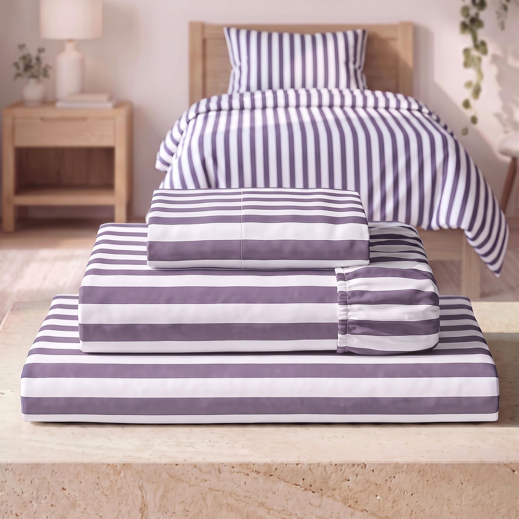 Mellanni Iconic 3-PC, Ultra Soft Sheet Set (Twin, Oxford Stripe Hazy Lilac)
