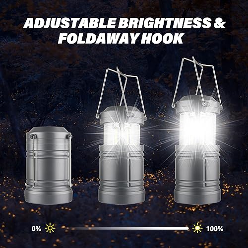 Miniatura 5 de Linterna LED de campamento para cortes de energía, funciona con pilas, faroles de emergencia para huracanes, uso al aire libre, paquete de 4