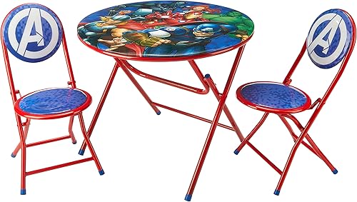 Marvel Avengers - Juego de mesa y silla redonda plegable de 3 piezas, a partir de 3 años Los Vengadores,Spiderman,Trolls,Minions,Spongebob
