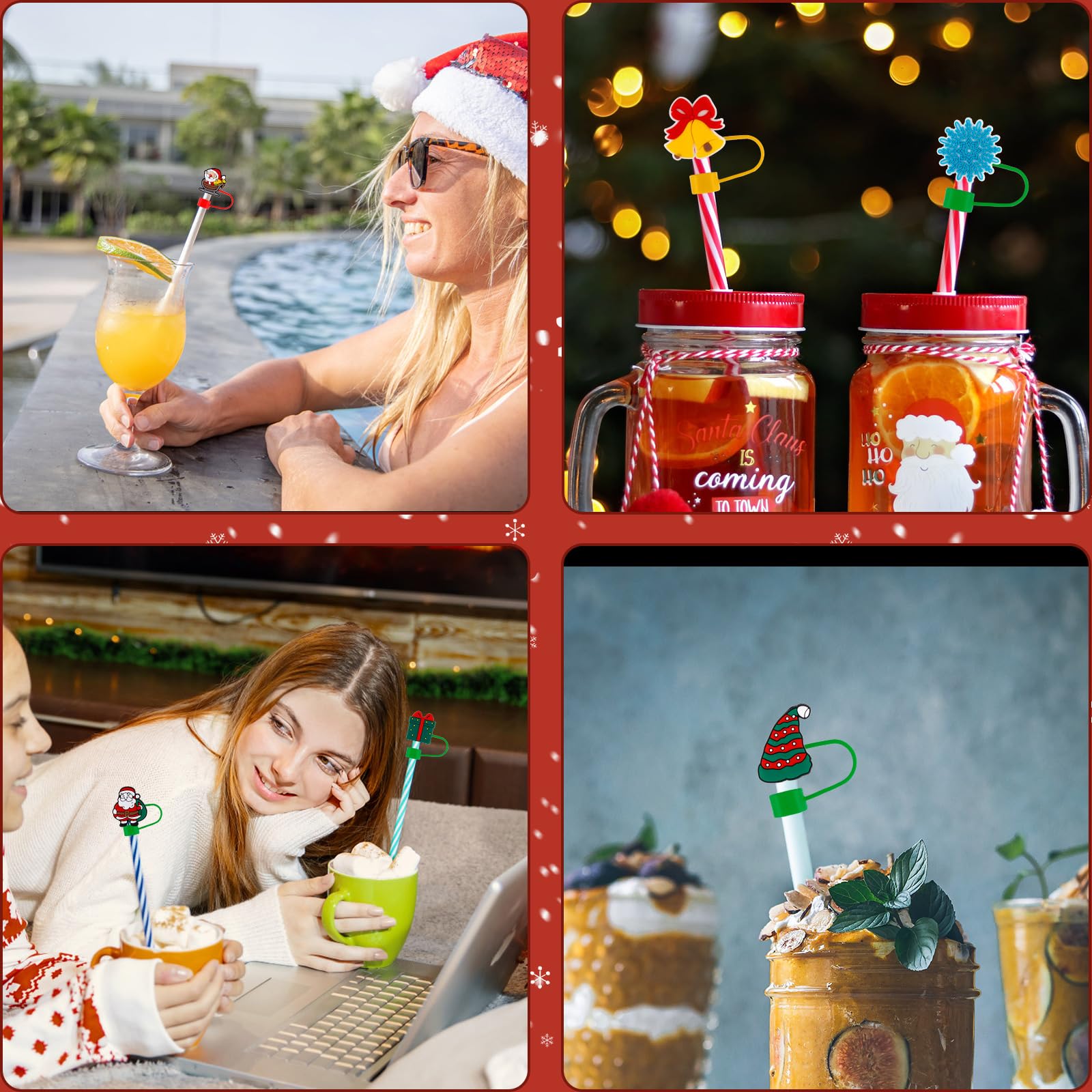 Paille Reutilisable 6pcs Couvercles De Paille De Noël, 6 Styles Mignons Couvercles De Paille Réutilisable