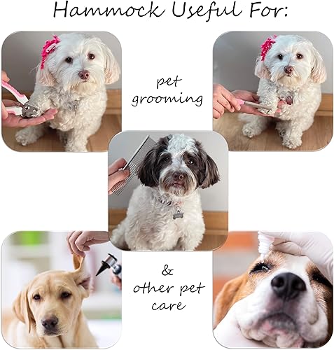 Cuddlor Hamaca de aseo de mascotas para gatos y perros, arnés de hamaca duradero y transpirable, cortaúñasrecortadora, lima de uñas y peine de piel