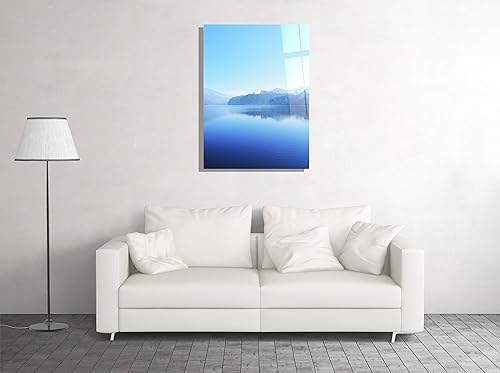 Genericc Arte de pared de vidrio templado de lago azul, arte de pared de la naturaleza, decoración del hogar, oficina, hotel, decoración de arte