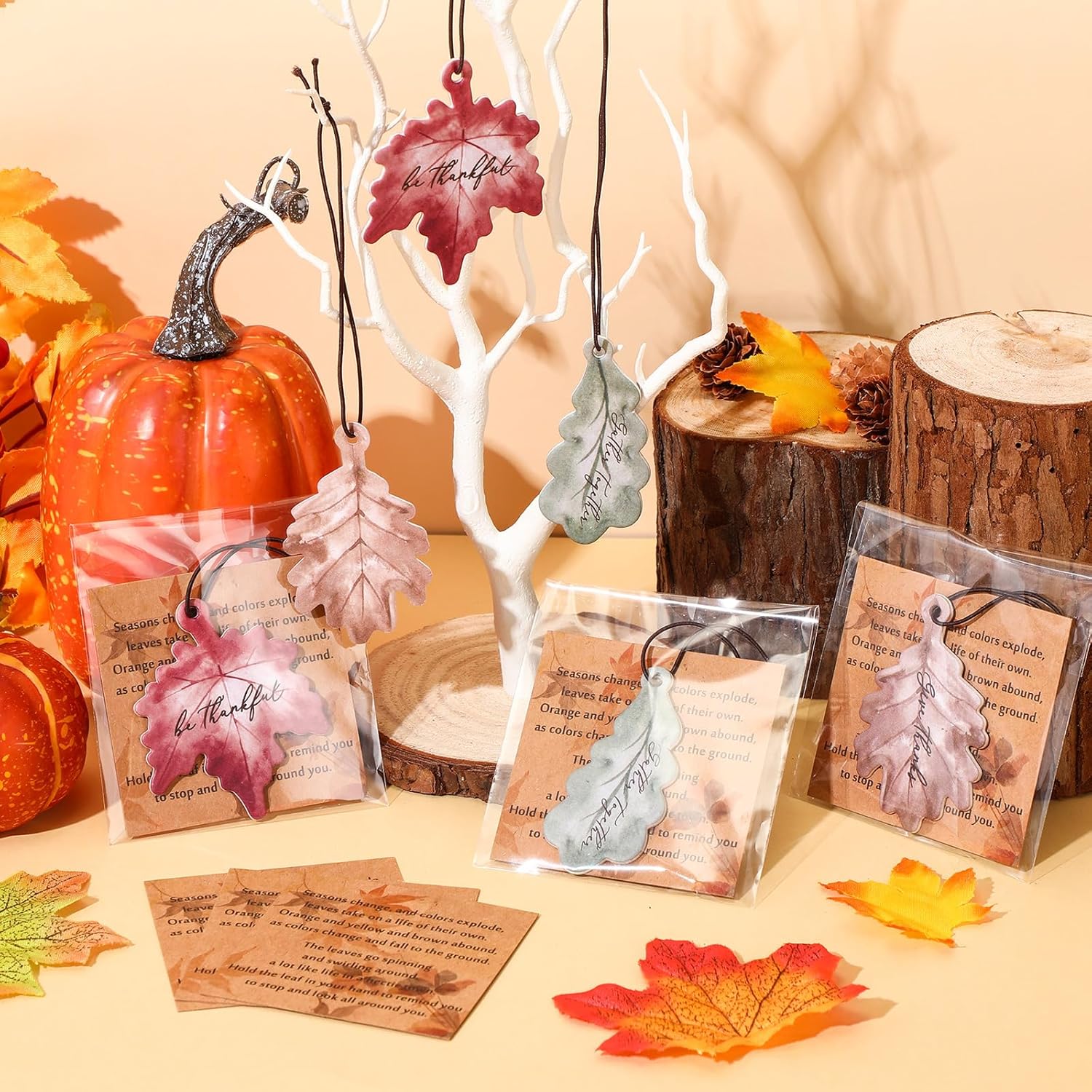 108 Sets Leaves Car Air Fresheners Bulk Maple Leaf Hanging Ornament Scented with Essential Oils Christmas Tree Decor for Men Women Coworkers Team Staff Office Car Party Supplies