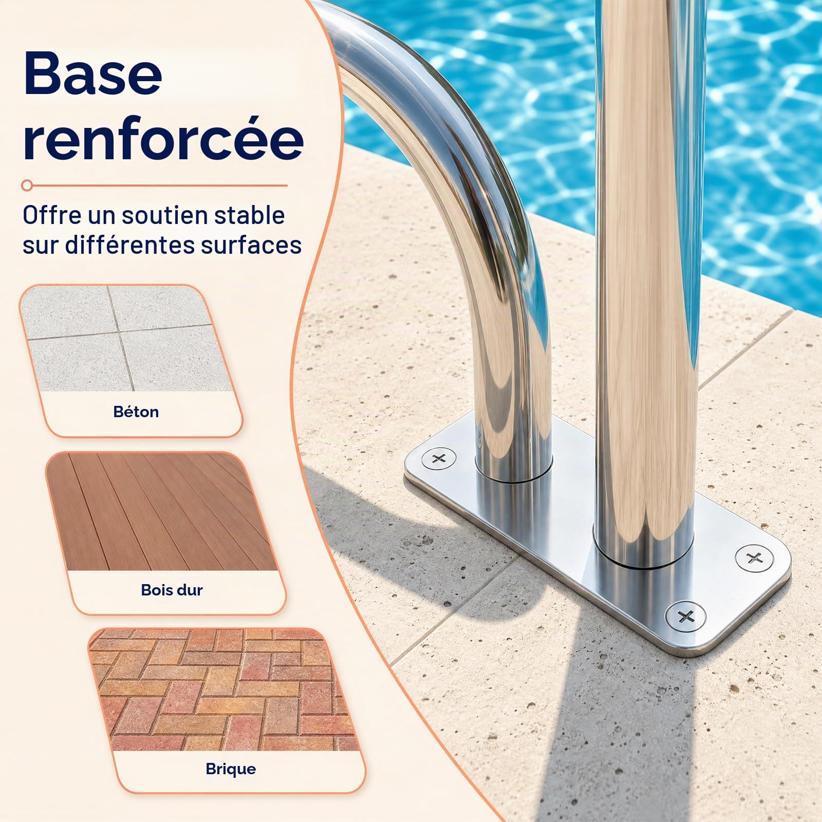HOMASIS Main Courante Piscine, Rampe Piscine en Acier Inoxydable，1：83x57cm