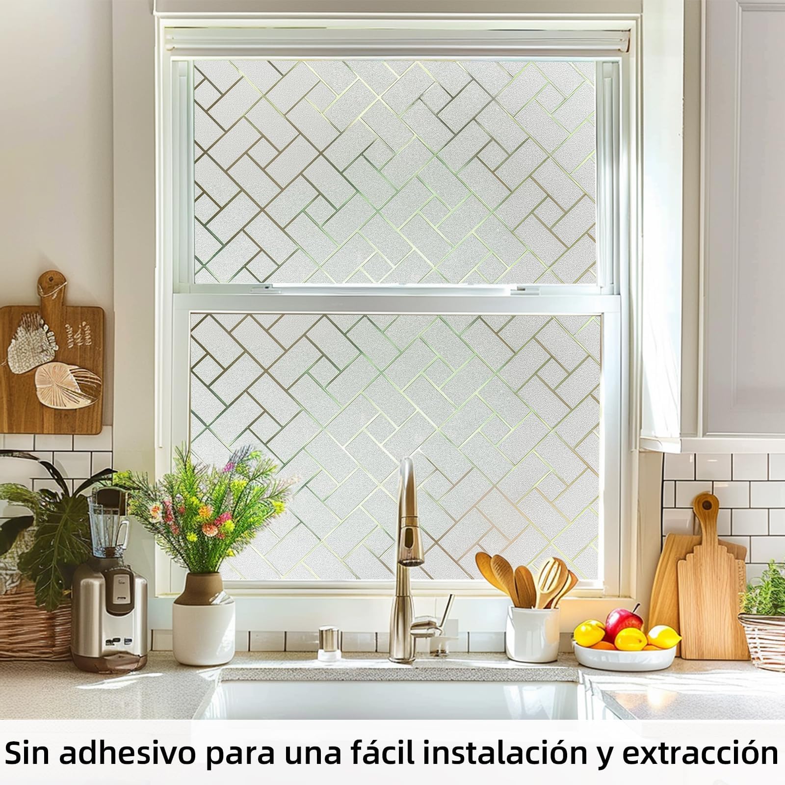Qualsen Vinilos para Cristales Vinilo Ventana Privacidad Vinilos Ventana Opaco Decorativos Cristales No Adhesión Estática Anti UV para Dormitorio, Cocina Oficina (Blanco, 90x300cm)