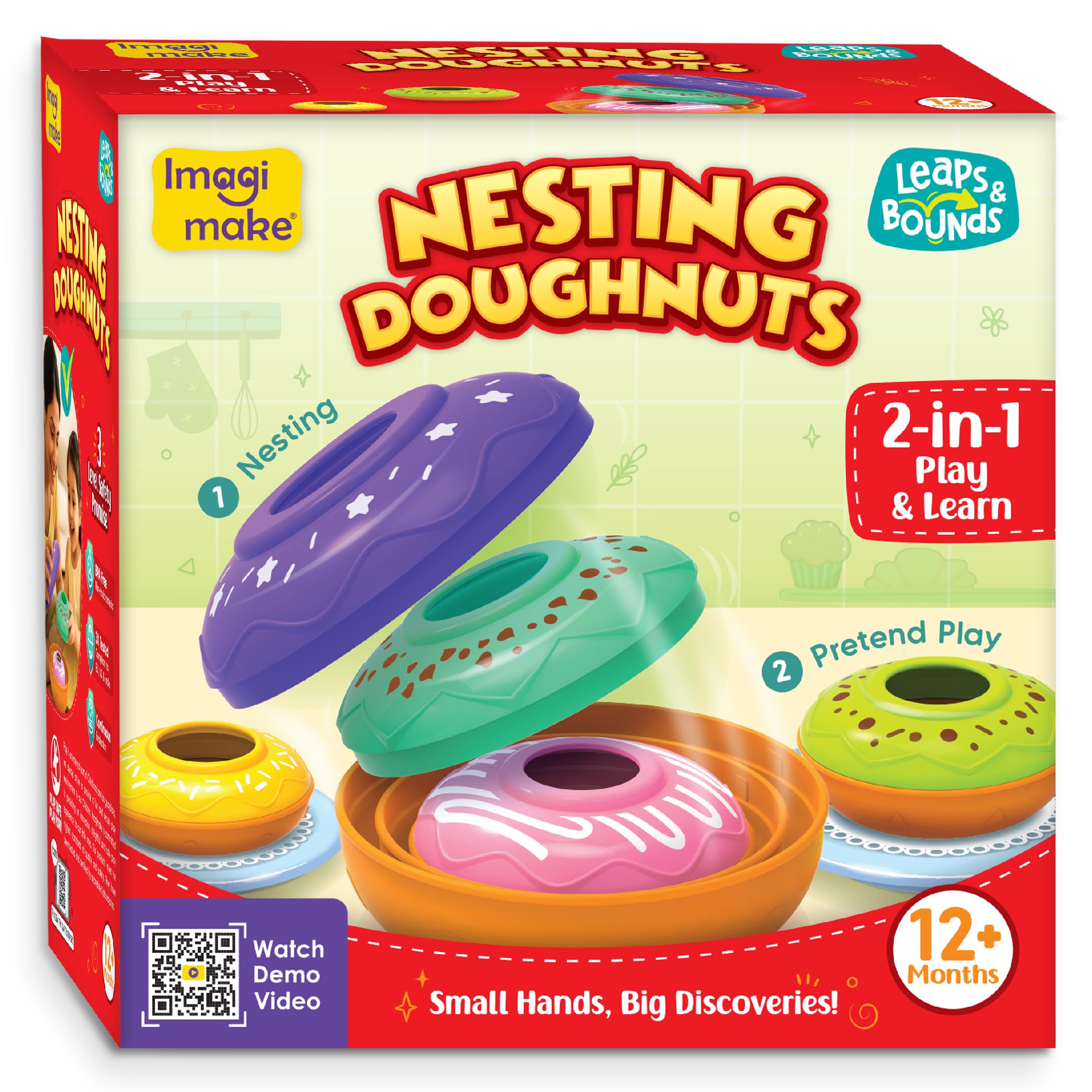 Imagimake Nesting Doughnuts | Leaps & Bounds Baby Toys for 12+ Months | Educational Toy for Toddlers, Infants| 2-in-1 Play & Learn | Montessori Baby Toys | Gift for kids 1+Year old — image 1