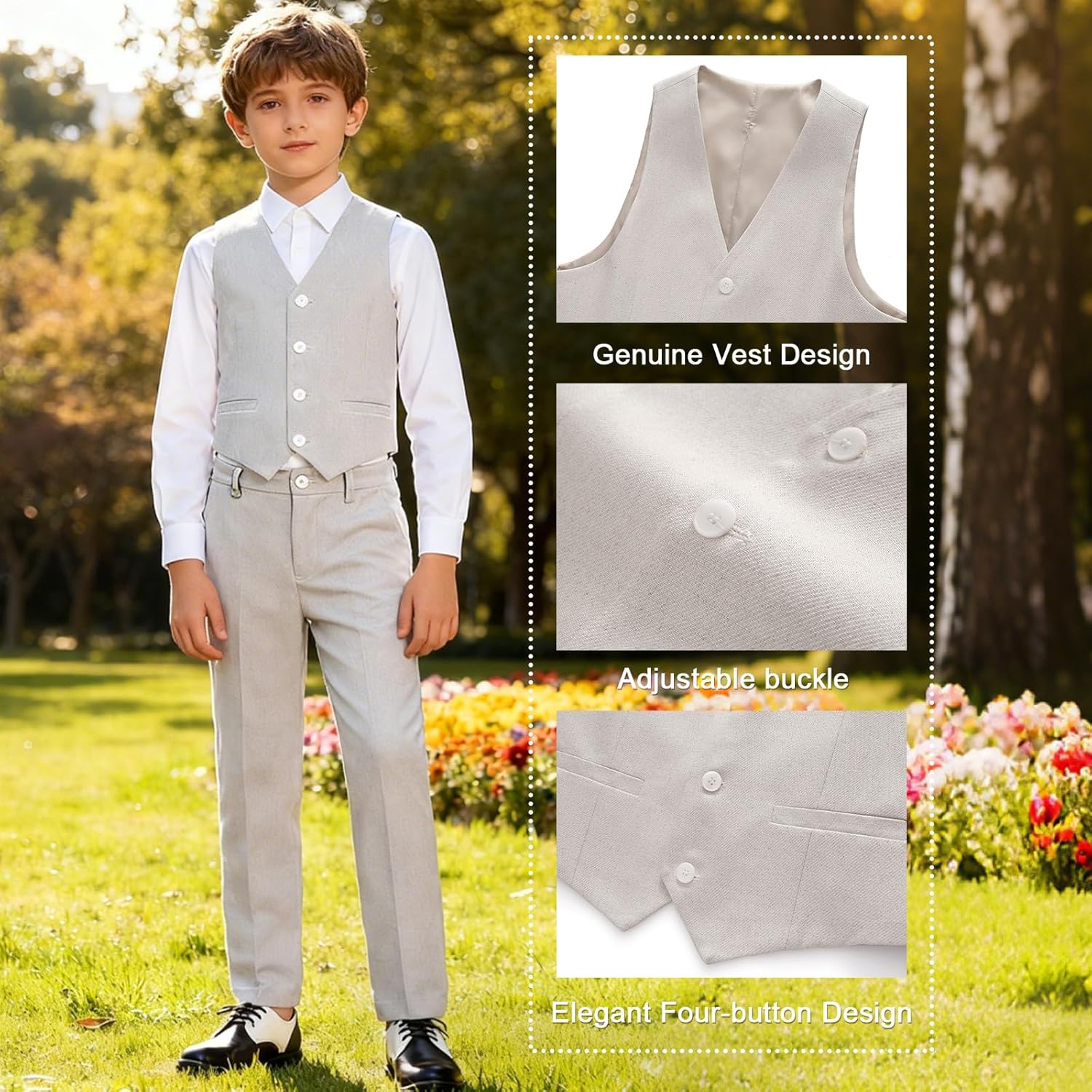 Boys Linen Suit 3-Piece Formal Blazer Vest Pants Set for Wedding Prom Graduation 6-18Y