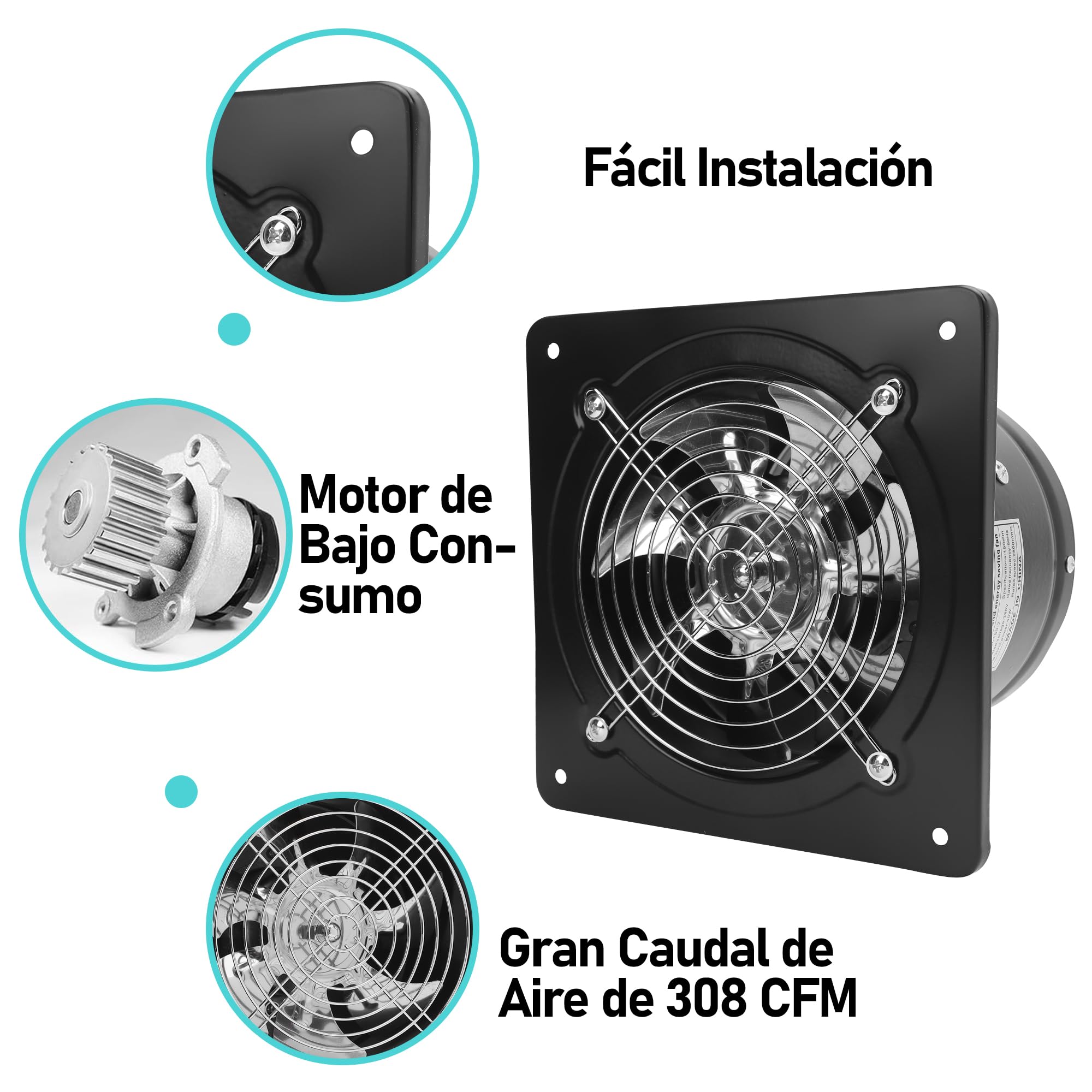 Extractor de Aire con Interruptor, Ventilador Silencioso Montado en Ventana con 3 Orificios para Campana de Cocina, Baño, Uso Industrial (4 pulgadas 20W)