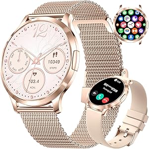 HIRREO Women’s Smart Watch, 7.9 mm Ultrathin 1.32 Inches AMOLED Call Bluetooth Elegant Smartwatch for Android iOS Rose Gol…