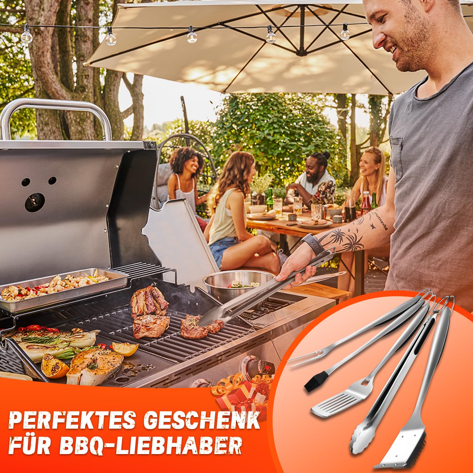 PURPLEBIRD Set Accesorios Barbacoa Acero Inoxidable 6 Piezas | Set esencial para barbacoa con herramientas resistentes para cocinar al aire libre.