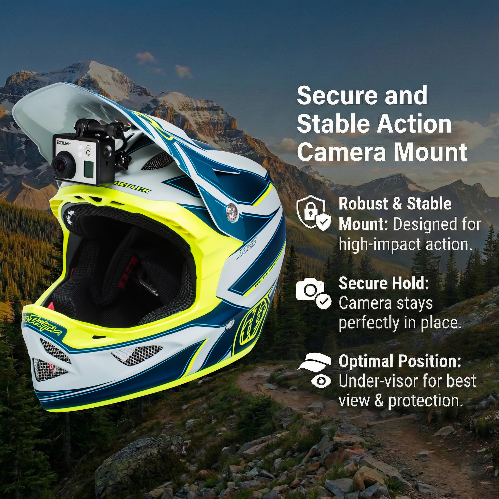 Action Camera supporto di Ninja Mount per Fullface Caschi | compatibile con GoPro, Garmin & Rollei | appositamente Mount per Downhill/ ATV /Motocross Caschi con visiera | Made in Germany | nero