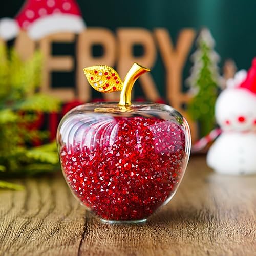 Miniatura 8 de H&D Pisapapeles de manzana roja de cristal de 1.575 in, figuras coleccionables de manzana, lo mejor para regalos de Nochebuena