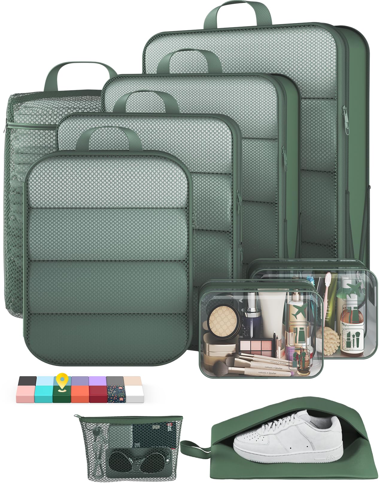 Veken 9/11 Set Compression Packing Cubes for Travel Essentials,Compressible Expandable Large Luggage Suitcase Organizer Bags for Clothing,Durable