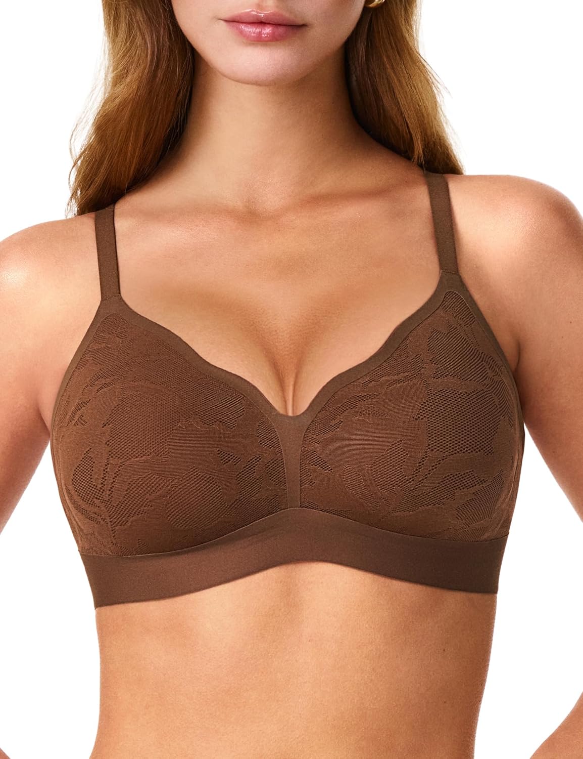 Women's Wireless No Show Lace Bras, Sexy Seamless Comfortable Bralettes No Underwir...
