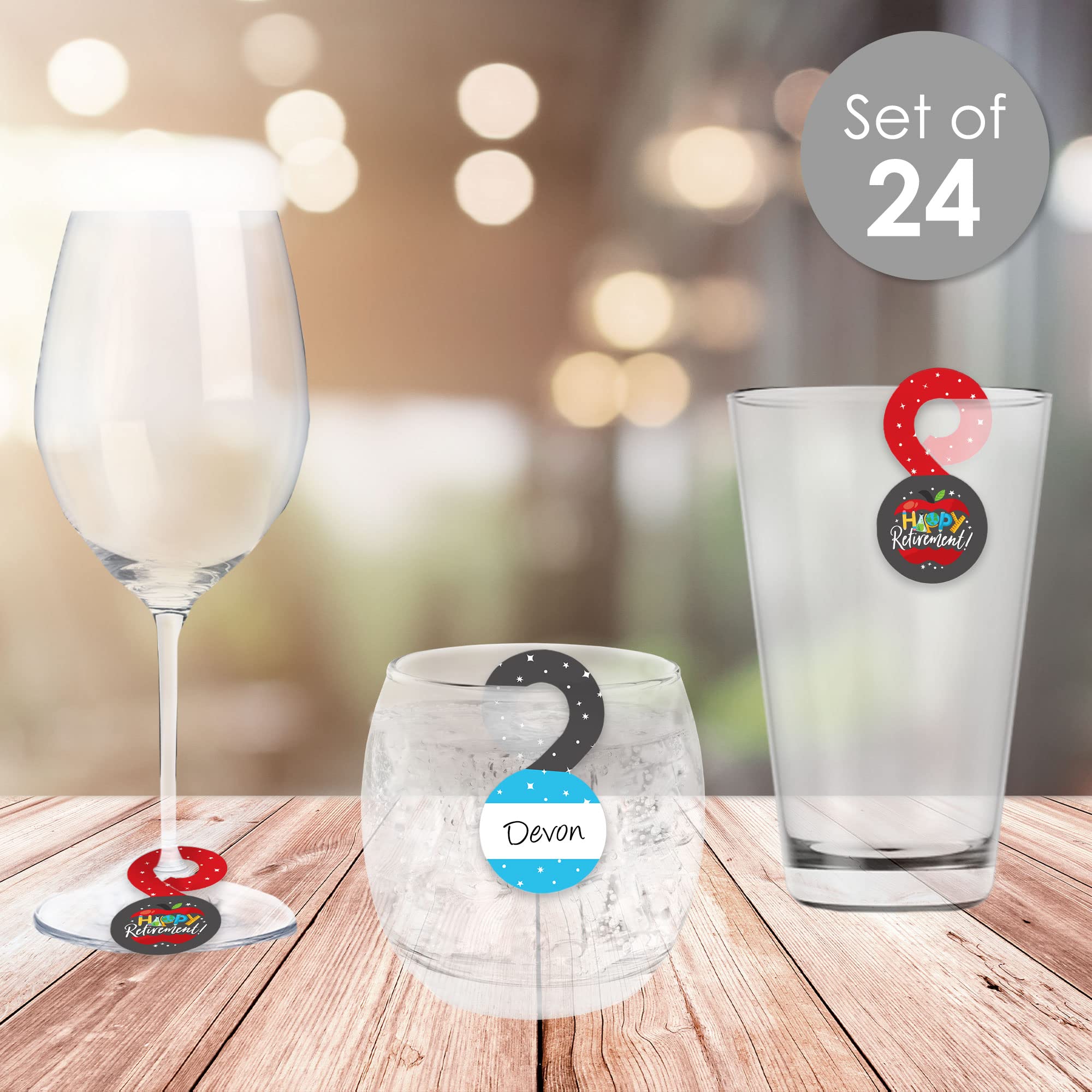 Big Dot of Happiness Teacher Retirement - Happy Retirement Party Paper Beverage Markers for Glasses - Drink Tags - Set of 24