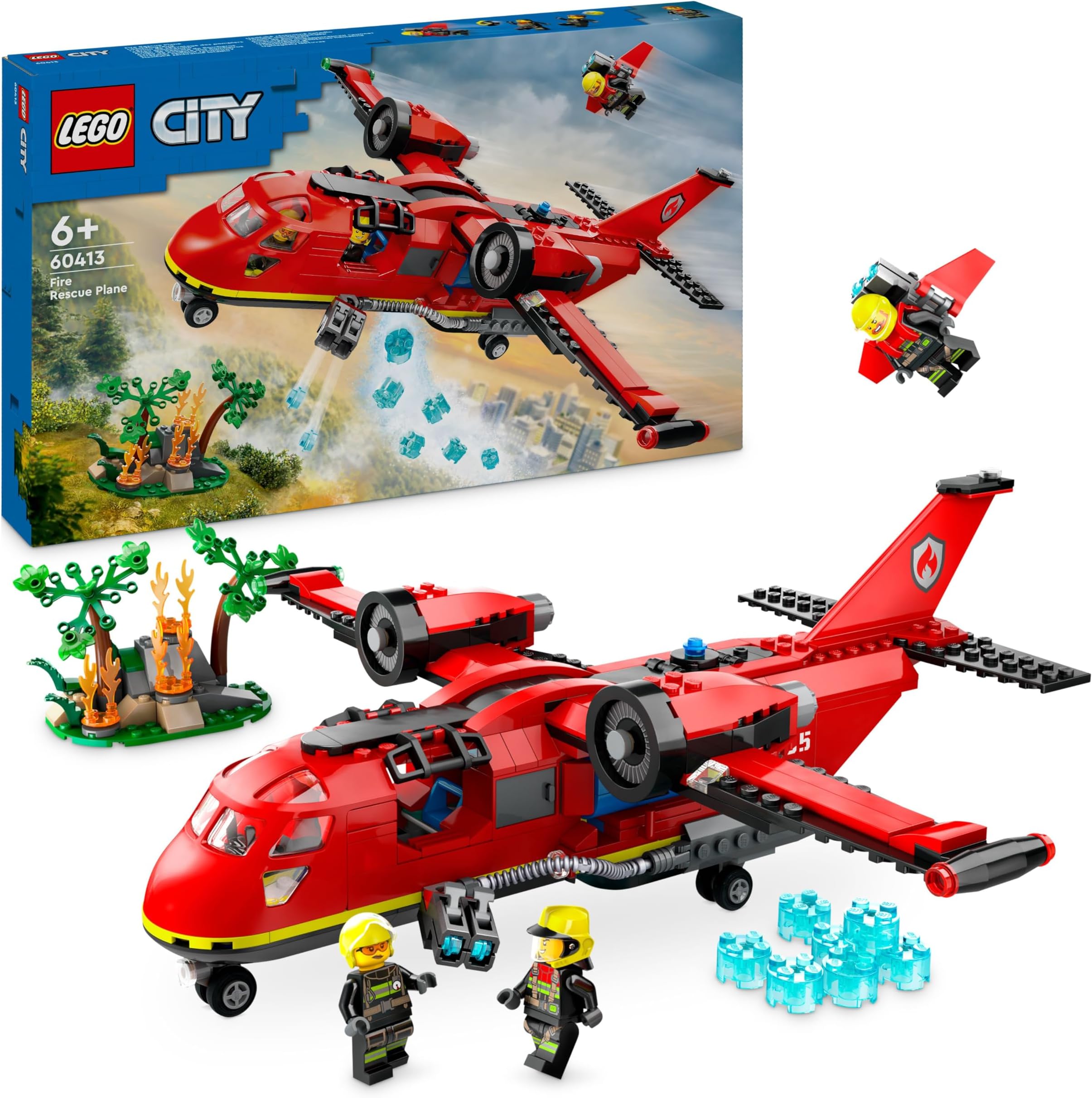 LEGO City Fire Rescue Plane Toy for 6 Plus Year Old Boys, Girls and Kids Who Love Imaginative Play, Airplane Emergency Vehicle Playset Includes 3 Minifigures, Birthday Gift Idea 60413