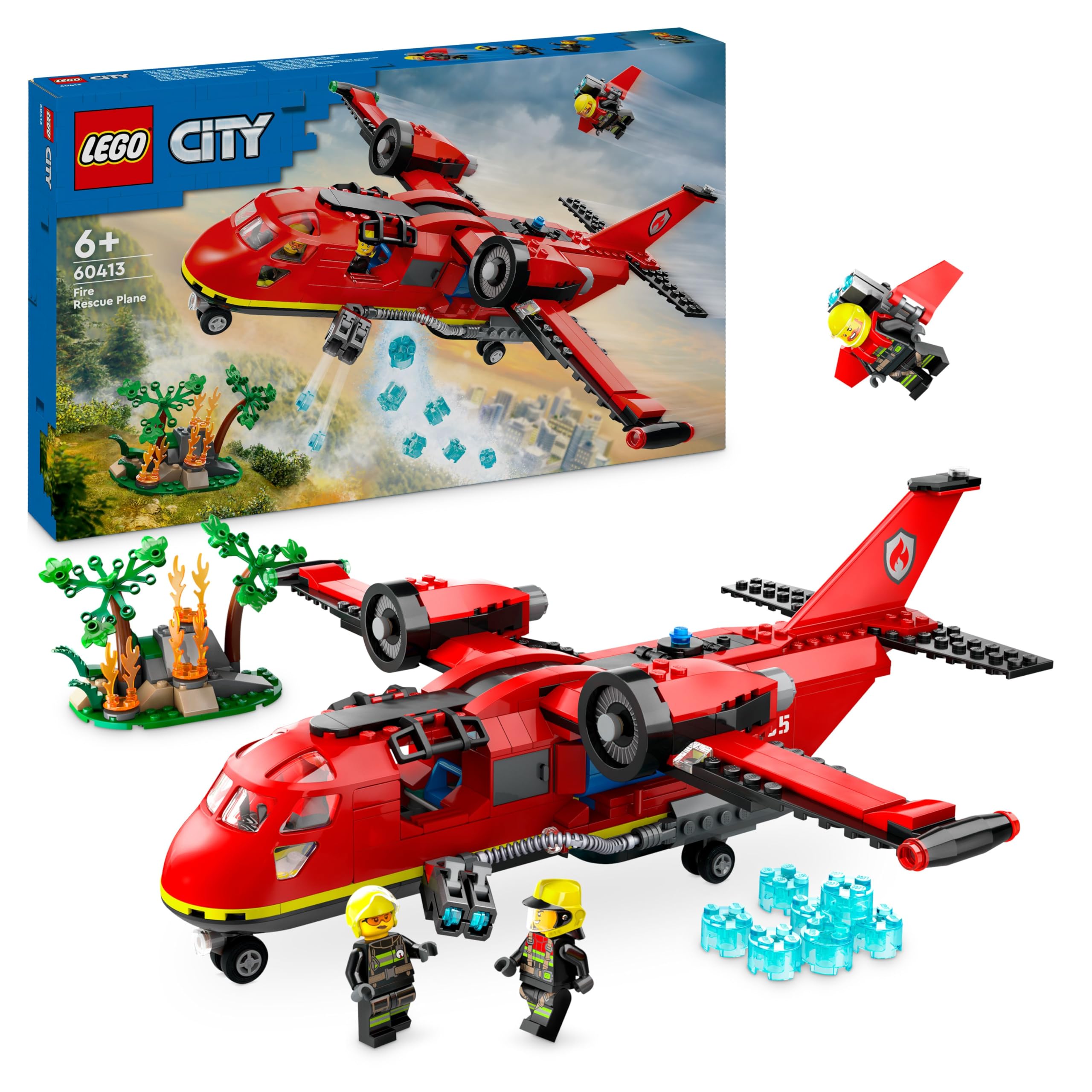 LEGOCity Fire Rescue Plane Toy for 6 Plus Year Old Boys, Girls and Kids Who Love Imaginative Play, Airplane Emergency Vehicle Playset Includes 3 Minifigures, Birthday Gift Idea 60413