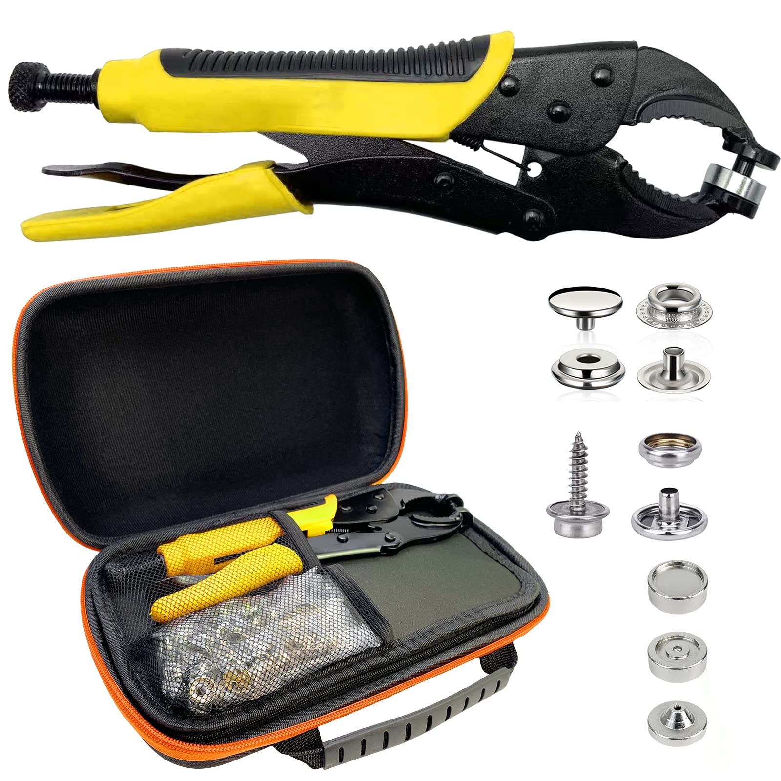 Heavy Duty Snap Fastener Tool kit, Punching Function, Snap Button Tool with Adjustable Setter, 15mm snap Tool Includes 40 Sets Marine Snaps