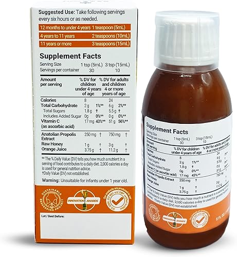 Miniatura 7 de Extracto de propóleos de BEE and You, jarabe para la tos con vitamina C, miel calmante, apoyo inmunológico natural, alivio del dolor de garganta,