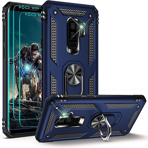 YmhxcY Funda para Galaxy S9 Plus con 2 piezas protector de pantalla curvado 3D, soporte magnético para automóvil con anillo para Samsung Galaxy S9+