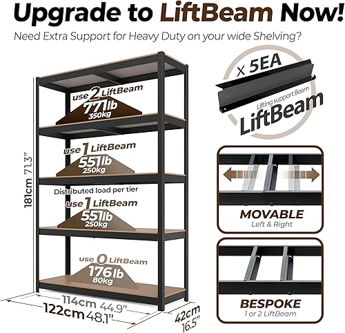 Miniatura 2 de HOMEDANT House Z-Beam - Estantería de almacenamiento de garaje resistente de 48 pulgadas de ancho, estantes de metal ajustables de 5 niveles,