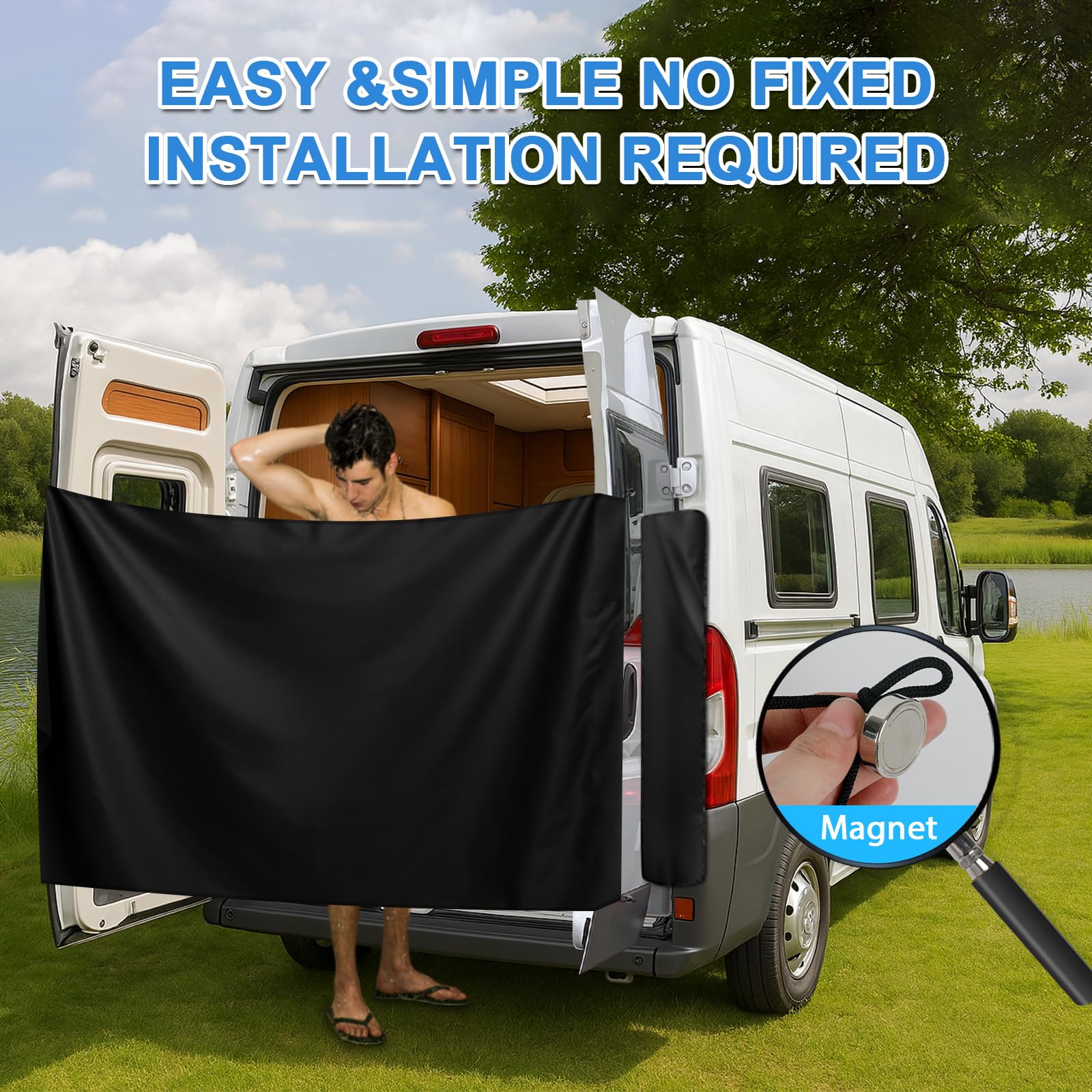 Regolabile Porta Posteriore Doccia, Tenda Cambiante con Ganci Magnetici e Pannelli Privacy Laterali per Van Camper VW T5 T6 Mercedes-Benz Sprinter Ford Transit F-iat Ducato Viaggiatore