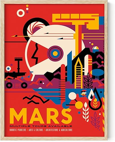 HAUS AND HUES Arte de pared espacial Póster vintage de exploración de la NASA, impresión de viaje JPL a Marte, decoración de pared futurista,