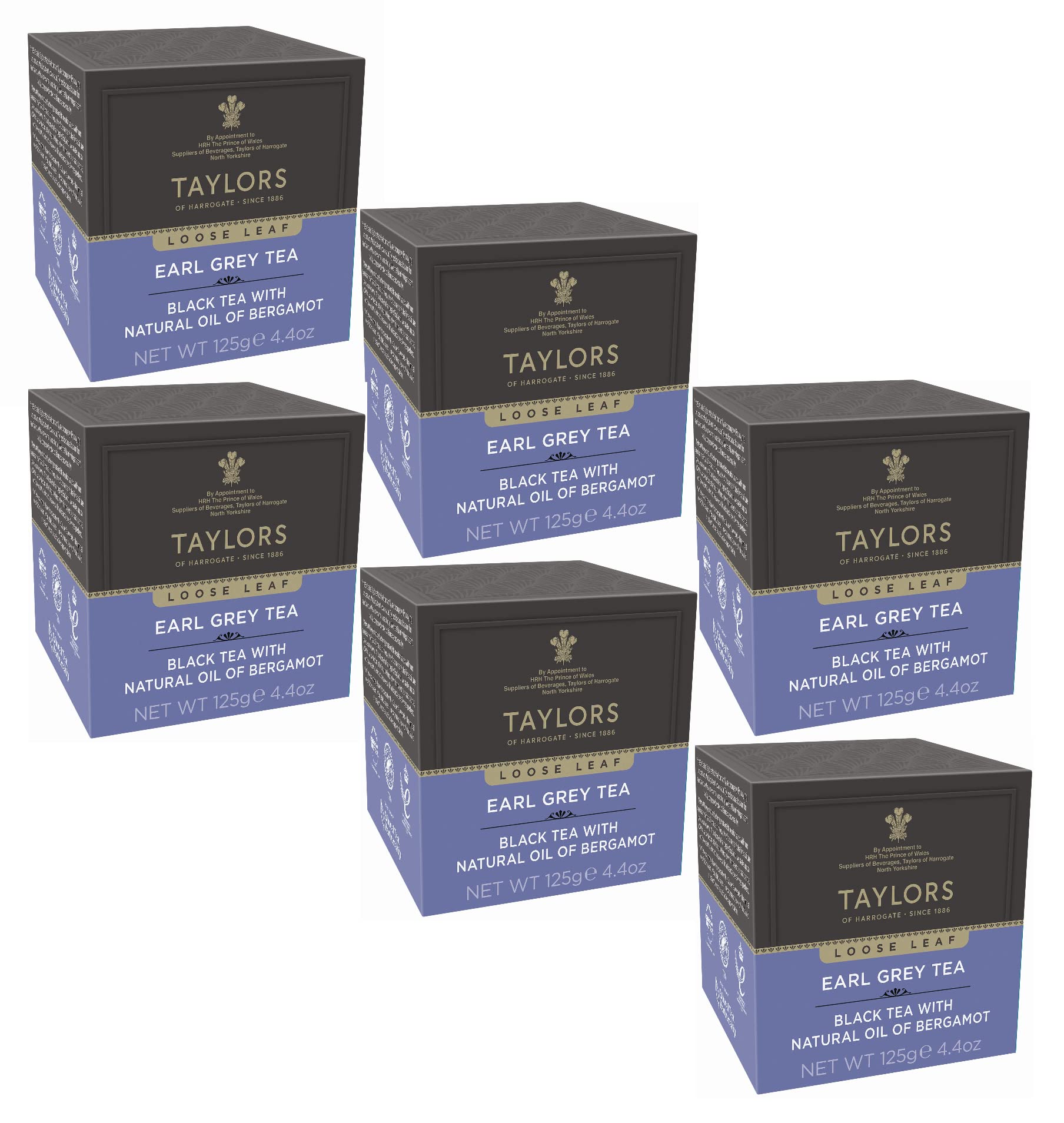 Taylors® | Luźny liść bergamotki Earl Grey | Liście czarnej herbaty (6 x 125 gr) | Herbata Earl Grey sypka | Czarna herbata Earl Grey