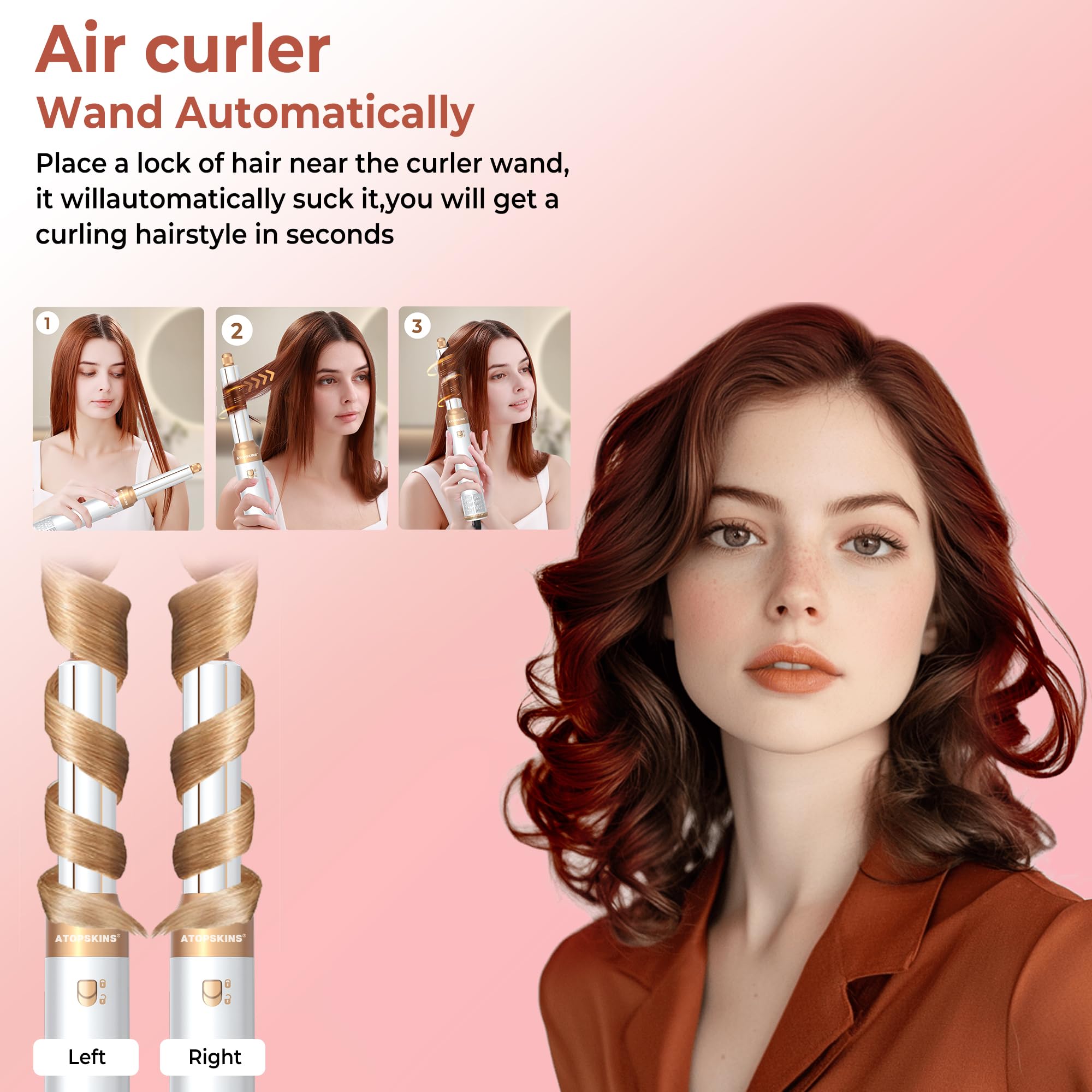 Atopskins hairstyler 6 in 1 Air Styler set mit 1000W Haartrockner, Lockenstab, Warmluftbürste, Föhnbürste, Rundbürstenföhn, Glättbürste, Geben Sie dem Haar Volumen, Glätten, Locken und Föhnen