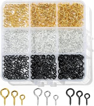 450pcs Small Screw Pins Eye Pins, 3 Color Eye Hooks Screw for Jewelry Making & Bead Charms, Eye Screws for Art Projects, Eye Hooks for Crafts Gold Silver Balck, 3 Sizer Gold Silver Balck