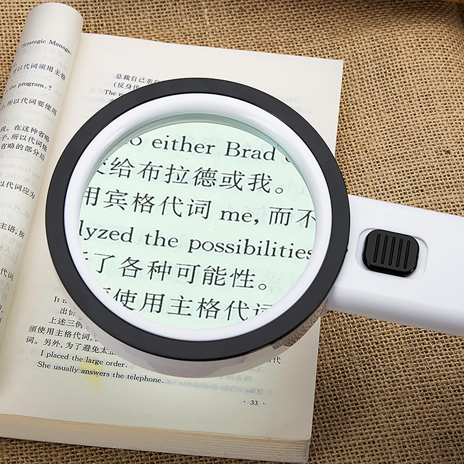 Lupa de Mano con 12 Luces LED, Lente de Vidrio 10X, Lupa iluminada para Lectura, Ideal para Personas Mayores, Lectura de Monedas, Sellos, mapas e inspección.