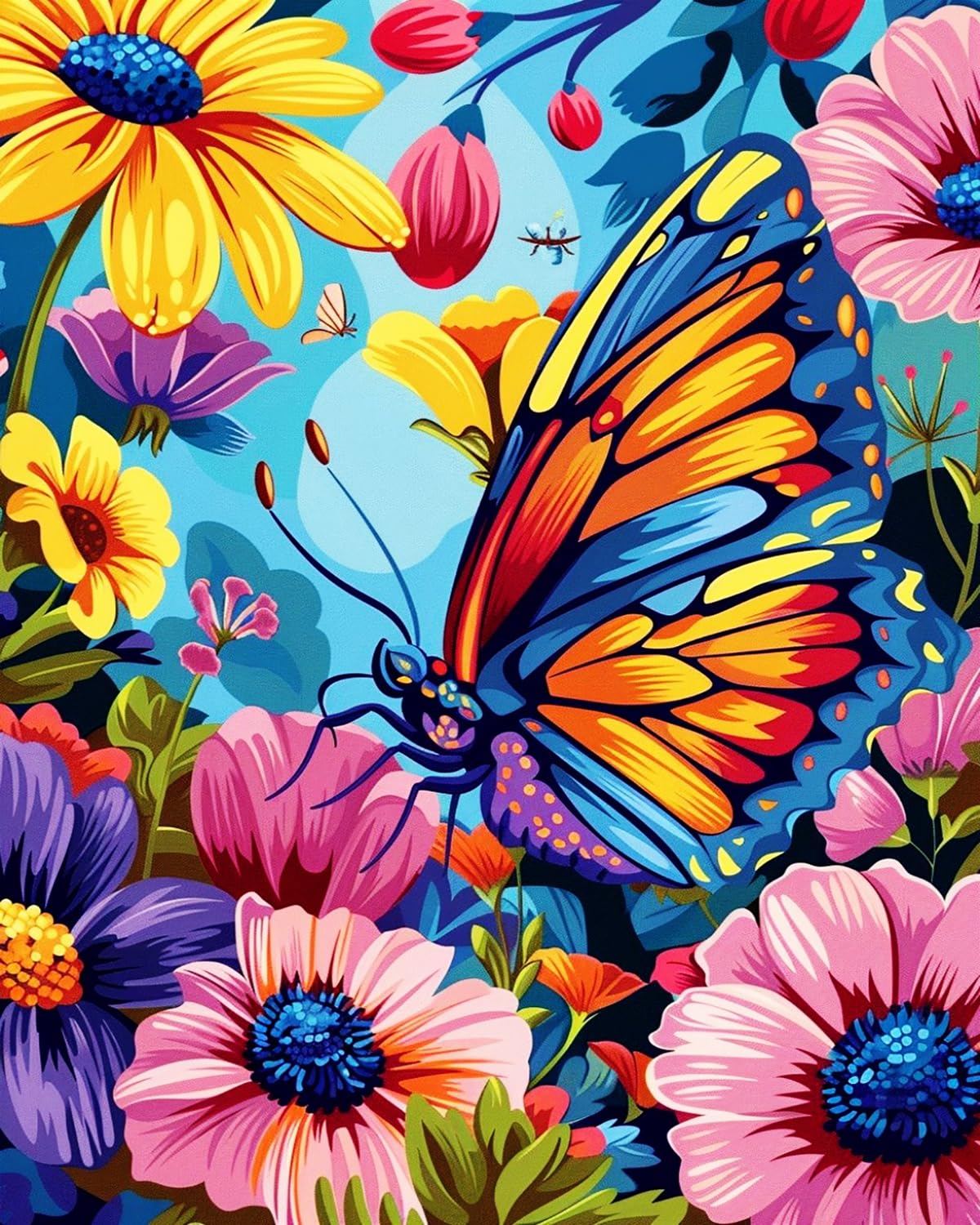 Liubaishi Multicolour Paint By Numbers Kit For Adults, Colourful Butterfly And Flower, 40X50 Cm, Acrylic On Canvas