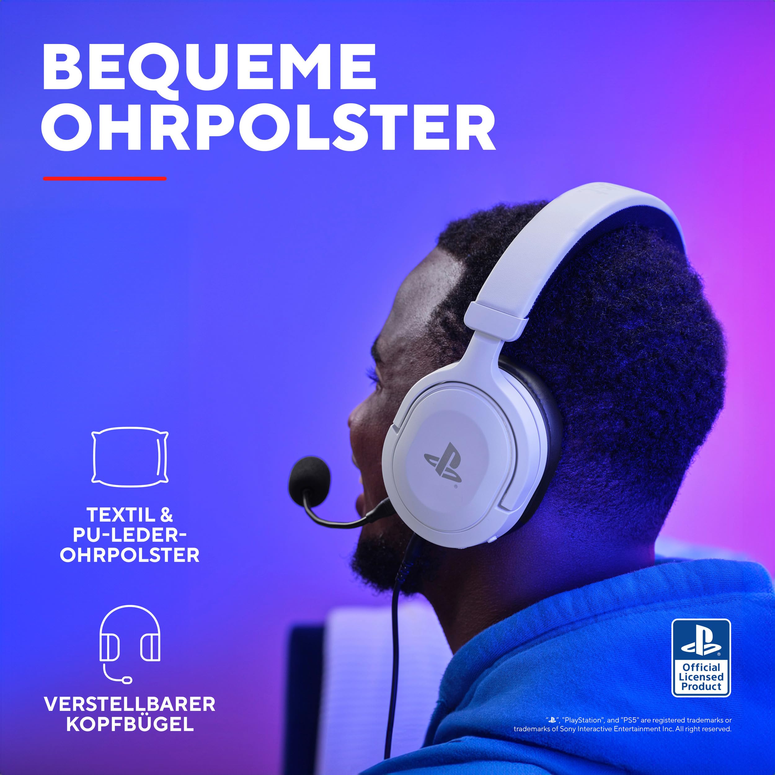 Trust Gaming Headset GXT 498W Forta Offiziell Lizenziert für PlayStation 5, Over-Ear Kopfhörer, Weiß
