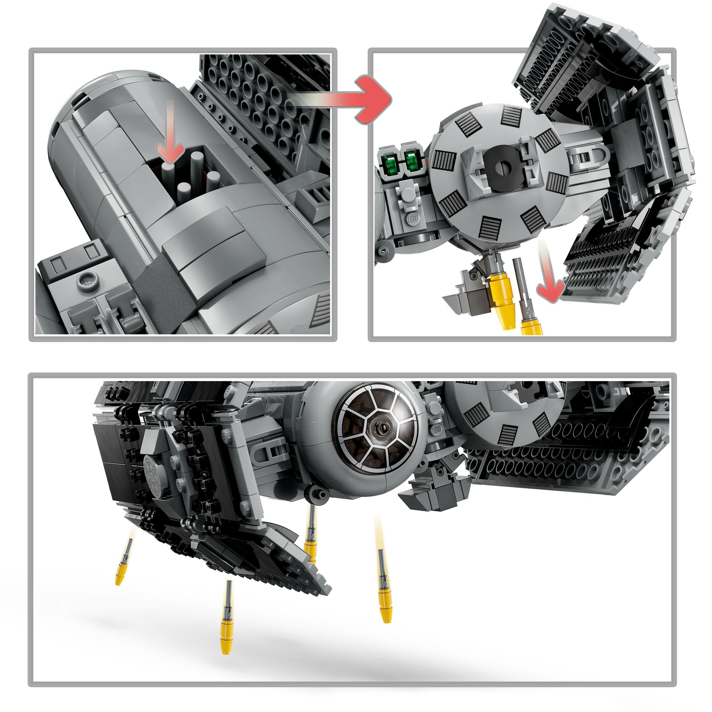 LEGO Star Wars Bombowiec TIE Model z Klocków, Zabawka dla Dziecka, Statek Gwiezdny z Minifigurką Dartha Vadera z Mieczem Świetlnym i Figurką Droida GNK, Pomysł na Prezent, 75347