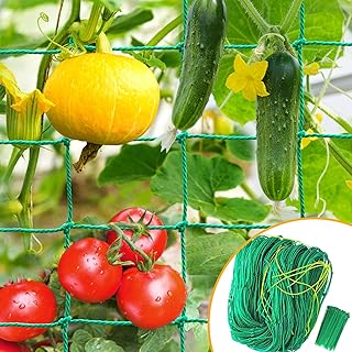 SHPPETONB Garden Trellis Netting - Heavy Duty Net for Climbing Plants, Plant Cucumber, Tomato, 27 Strands Nylon & 4x4 Inch Mesh, Grow Fruits, Vegetables, Grape, Bean(6.6x4.9 FT), Green