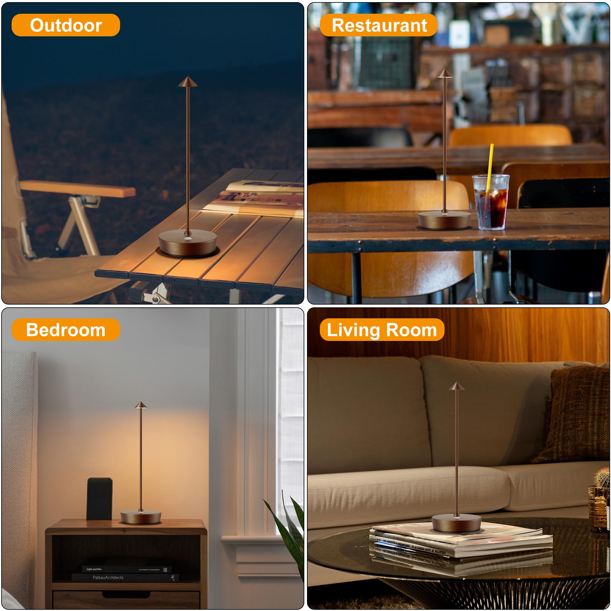 SAKRINGT Paquete de 2 lámparas de mesa inalámbricas recargables, 6000 mAh, funciona con pilas, impermeable, atenuación continua, moderna, portátil, luz de mesa LED para restaurante, comedor, patio al