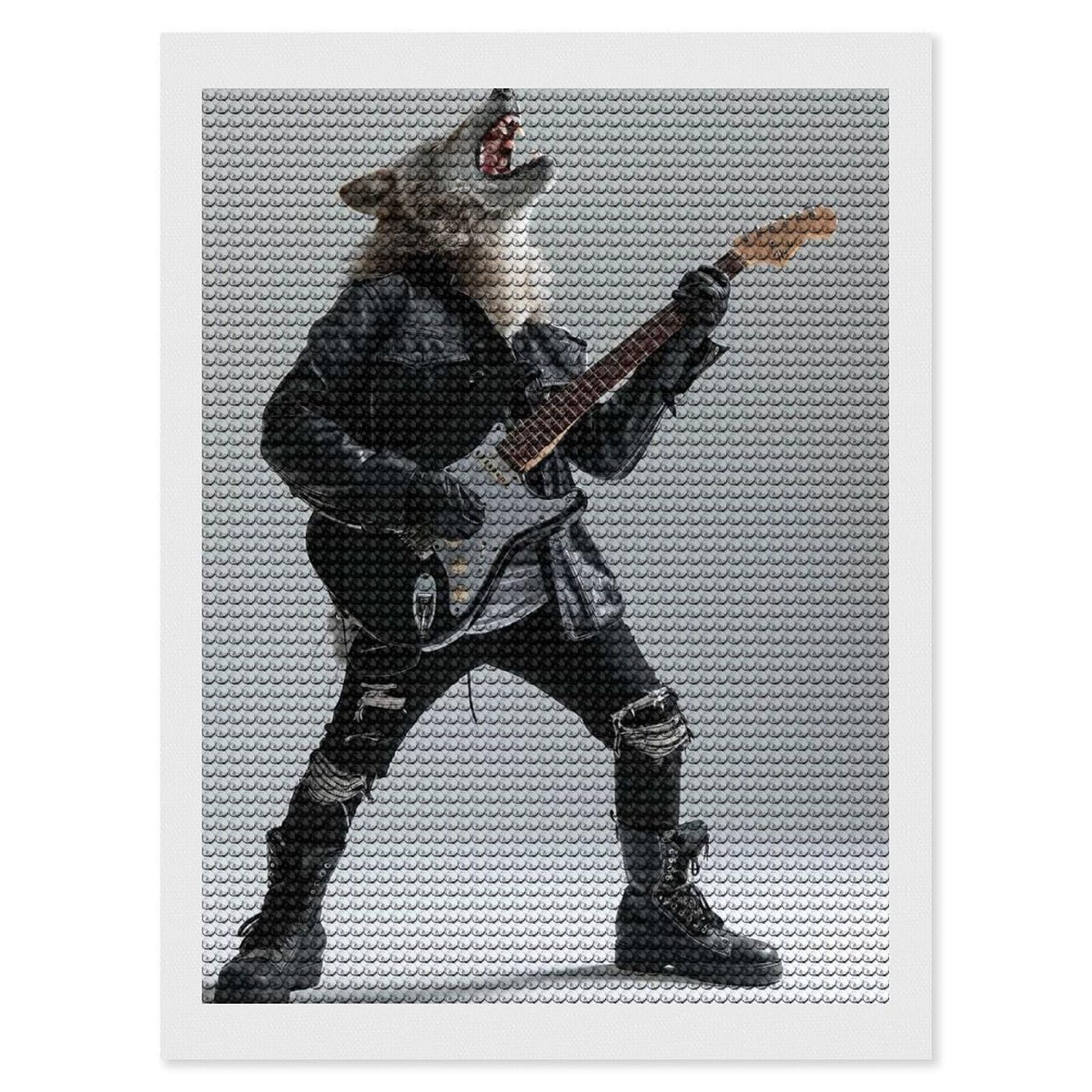 Junmoney Wolf Guitar DIY Diamond Art Canvas Kit 12"x16", Simple to Start, Fun Craft Experience, Modern Decor, Gift Idea, Adhesive Canvas