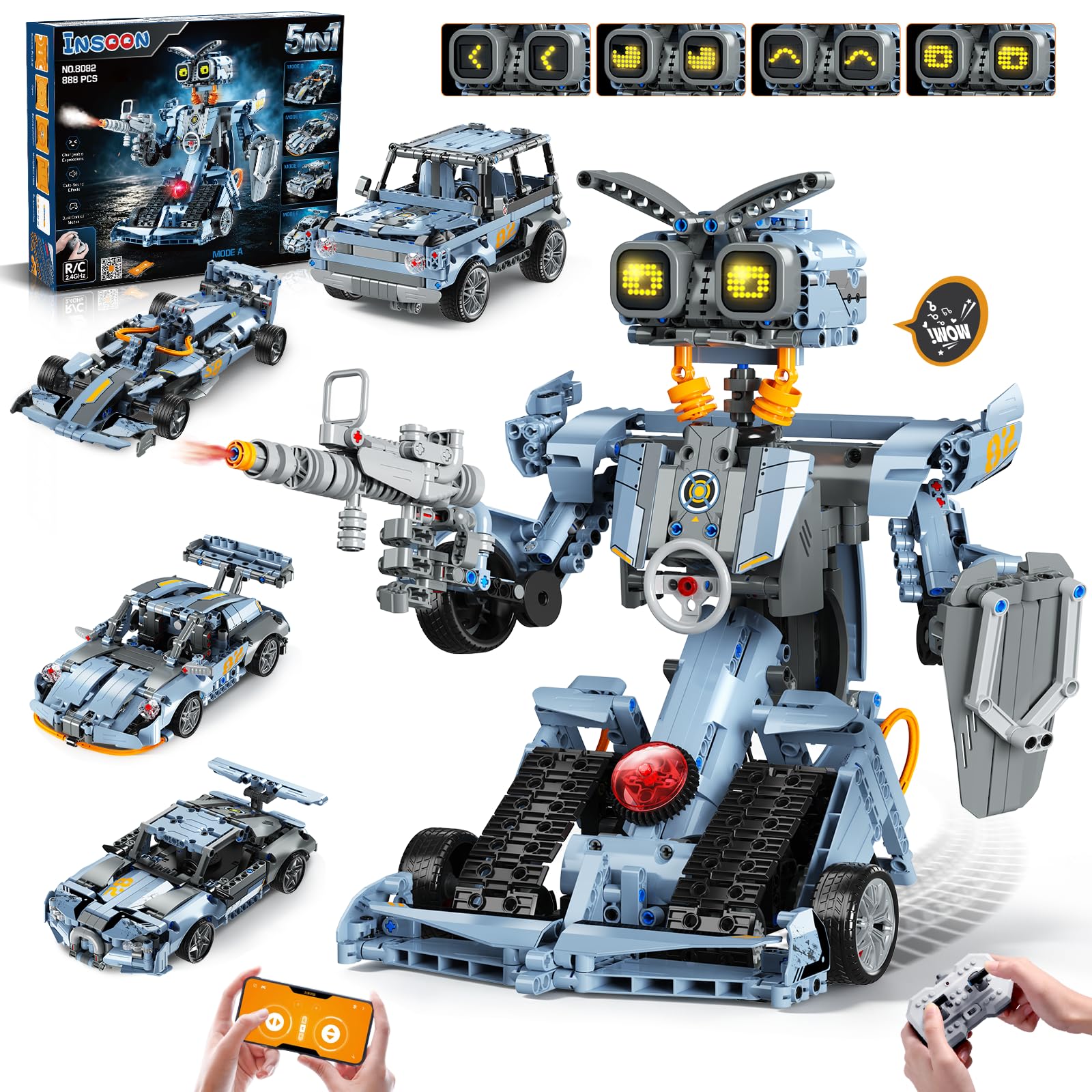 INSOON 5-IN-1 Robot Building Toy for Kids Boys 8+, APP & Remote Control