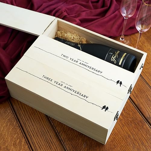 Miniatura 5 de Twine Caja de vino decorativa de madera individual con tapa, caja de regalo de Navidad de madera para vino y champán, detalles grabados, llena de