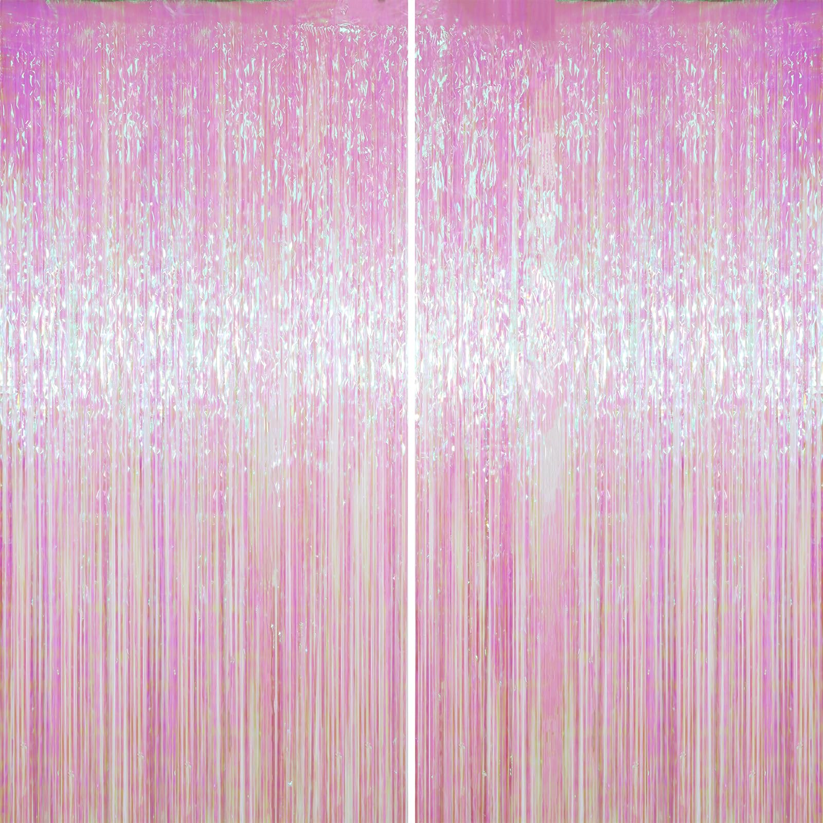 Voircoloria 2 Pack Iridescent Transparent Foil Fringe Backdrop Curtains