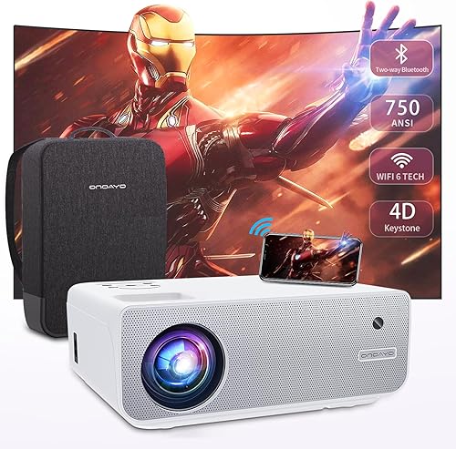 4D4P Keystone Proyector con WiFi y Bluetooth 4K compatible, 750lúmenes ANSI 2024 actualizados, proyector ONOAYO True 1080P, Bluetooth bidireccional,