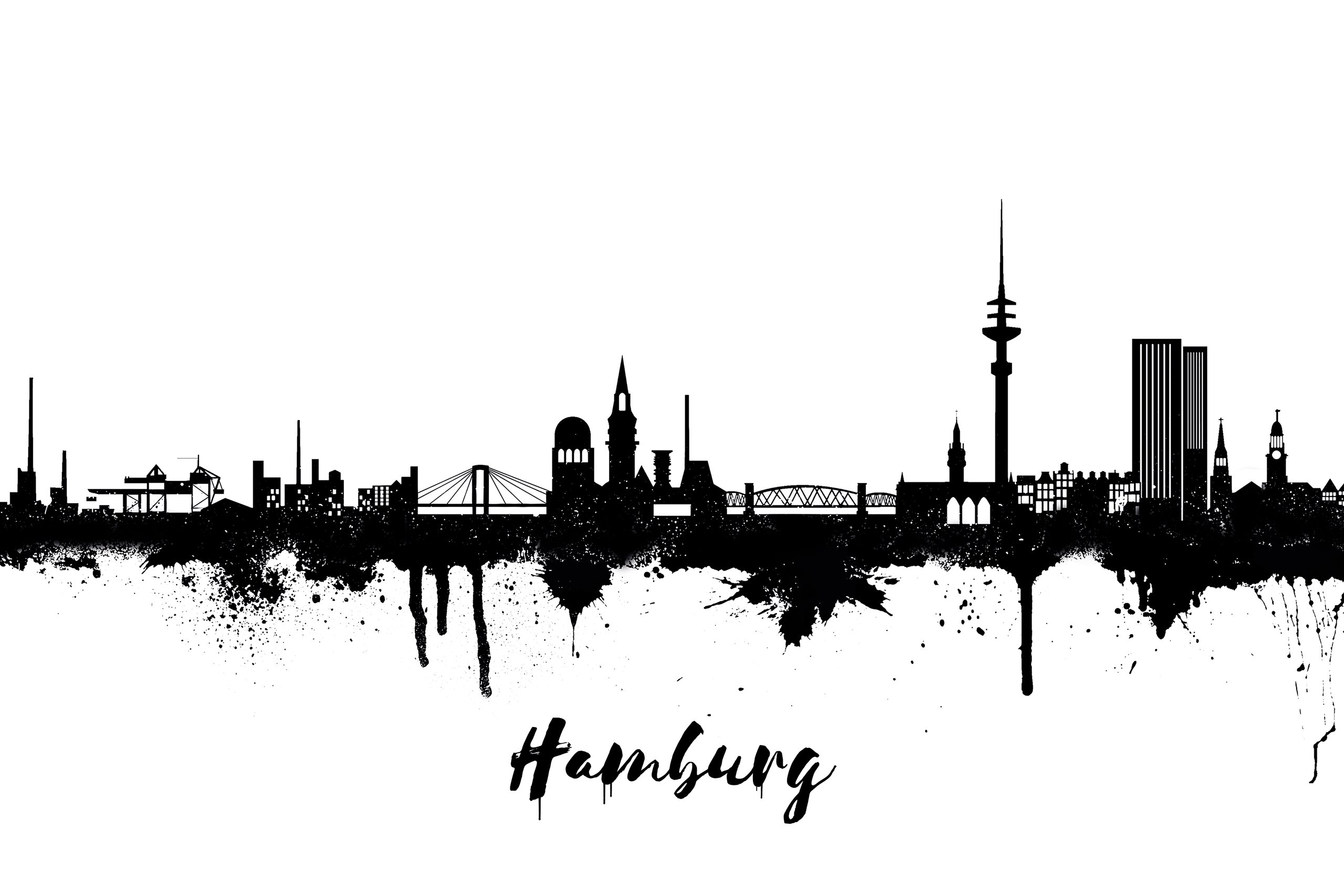 Póster de Hamburgo de la ciudad de Hamburgo, ciudad de Dichyk, póster de habitación, blanco y negro, 90 x 140 cm